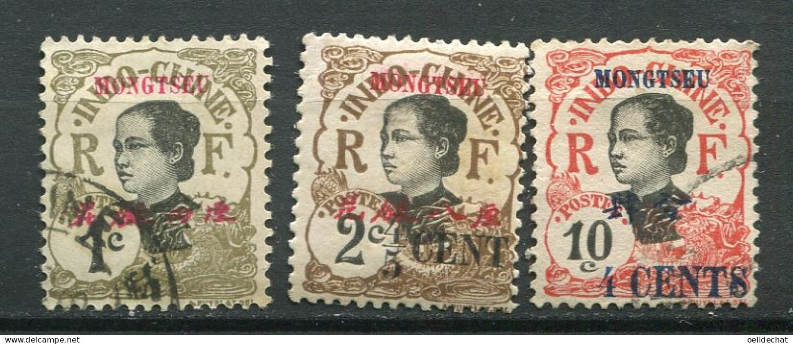 26415 Mong-tzeu N°34A,52, 55°/* Timbres D'Indochine De 1919 Surchargés 1908-19  B/TB - Usados