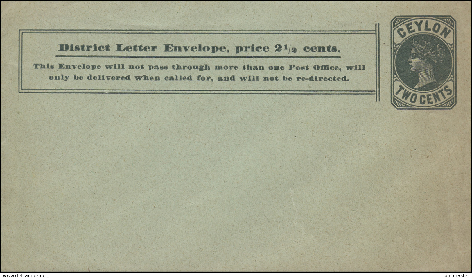 Ceylon Ganzsachenumschlag 2 Cents District Letter Envelope, Ungebraucht ** - Sri Lanka (Ceylon) (1948-...)