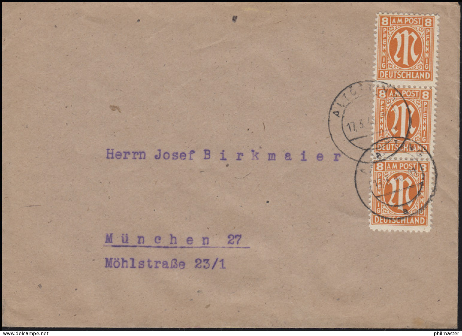 AM-Post 3x8 Pf. Fern-Brief Kreszentiaheim ALTÖTTING 17.3.46 Nach München - Churches & Cathedrals