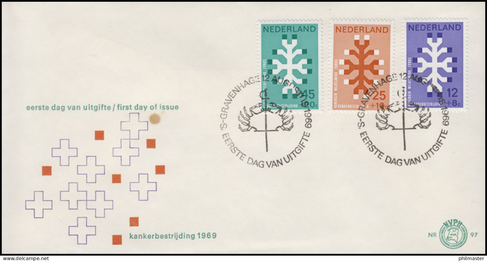 Niederlande: 923-925 KWF-Fonds Kampf Gegen Krebs, Satz Auf Schmuck-FDC ESSt 1969 - Enfermedades