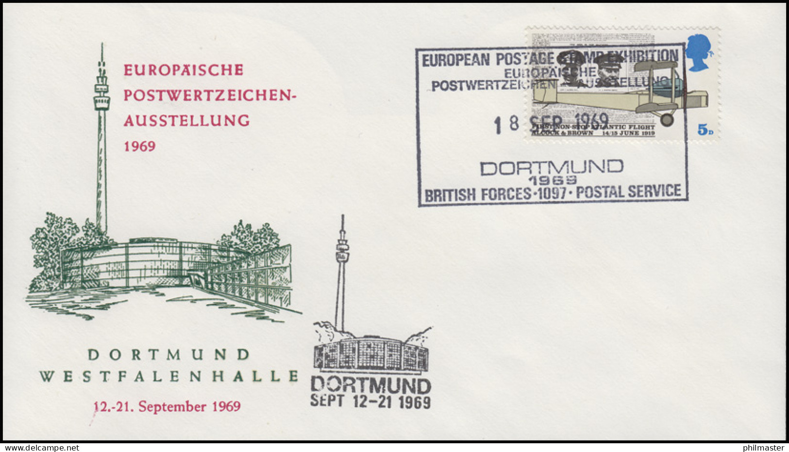 Schmuck-Brief Briefmarkenausstellung DORTMUND 1969, England 511 SSt 18.9.1969 - Philatelic Exhibitions