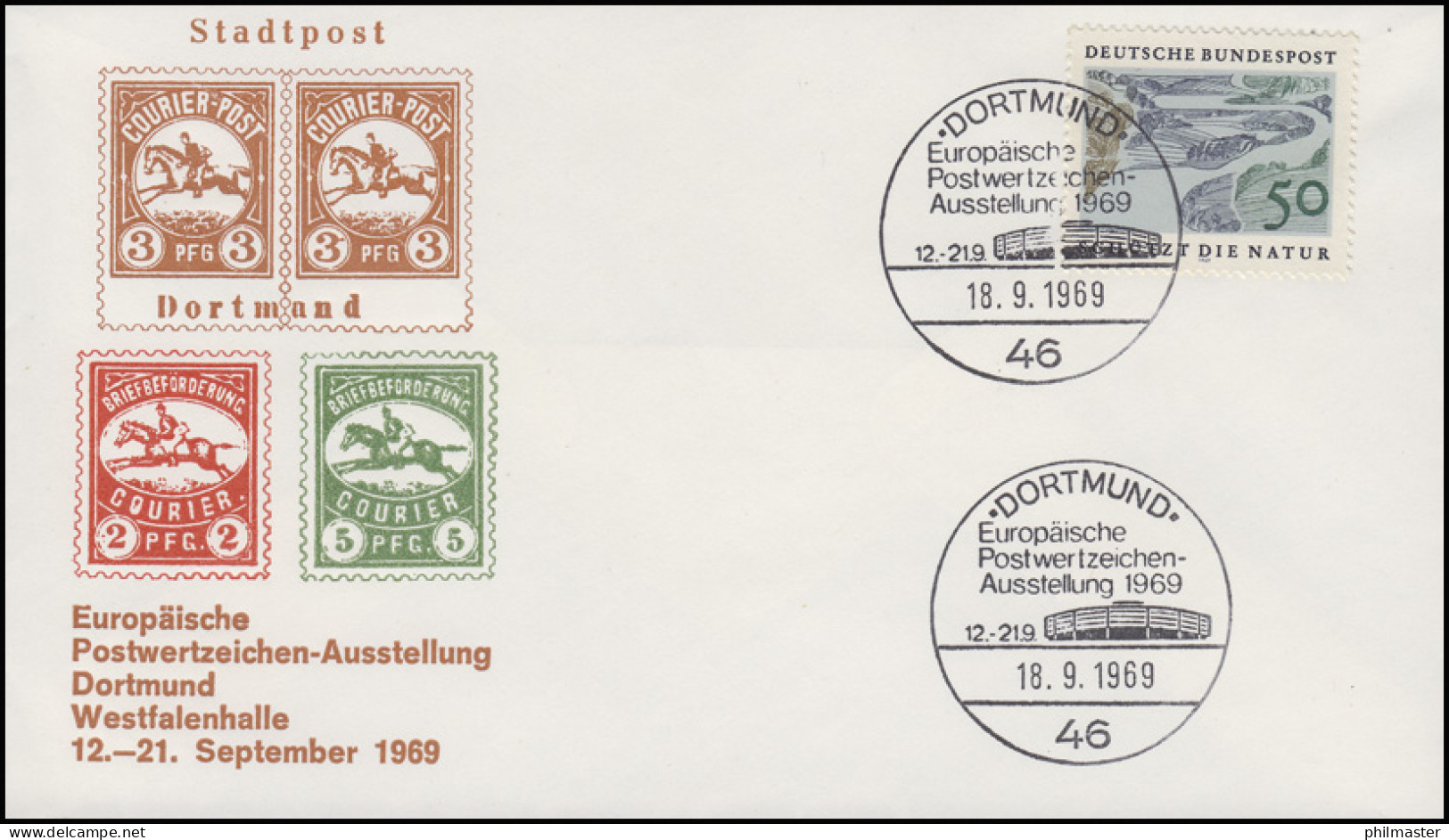 Schmuck-Brief Briefmarkenausstellung DORTMUND 1969, Bund 594 SSt 18.9.1969 - Philatelic Exhibitions