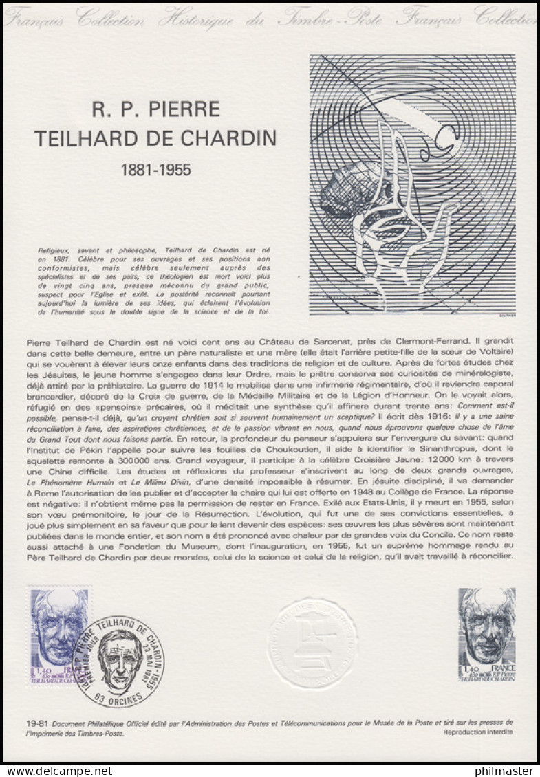 Collection Historique: Theologe Und Anthropologe Pierre Teilhard De Chardin 1981 - Arqueología