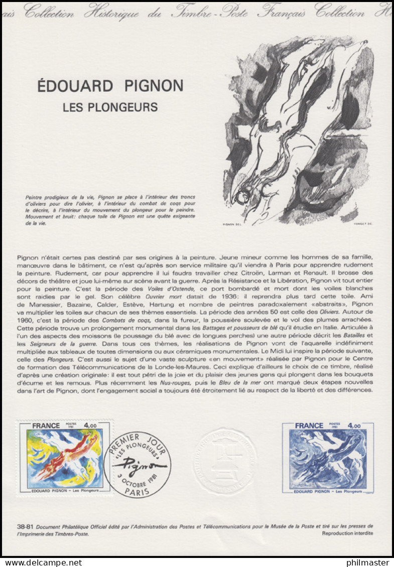 Collection Historique: Maler Painter Peintre Edouard Pignon Le Plongeurs 3.10.81 - Schwimmen