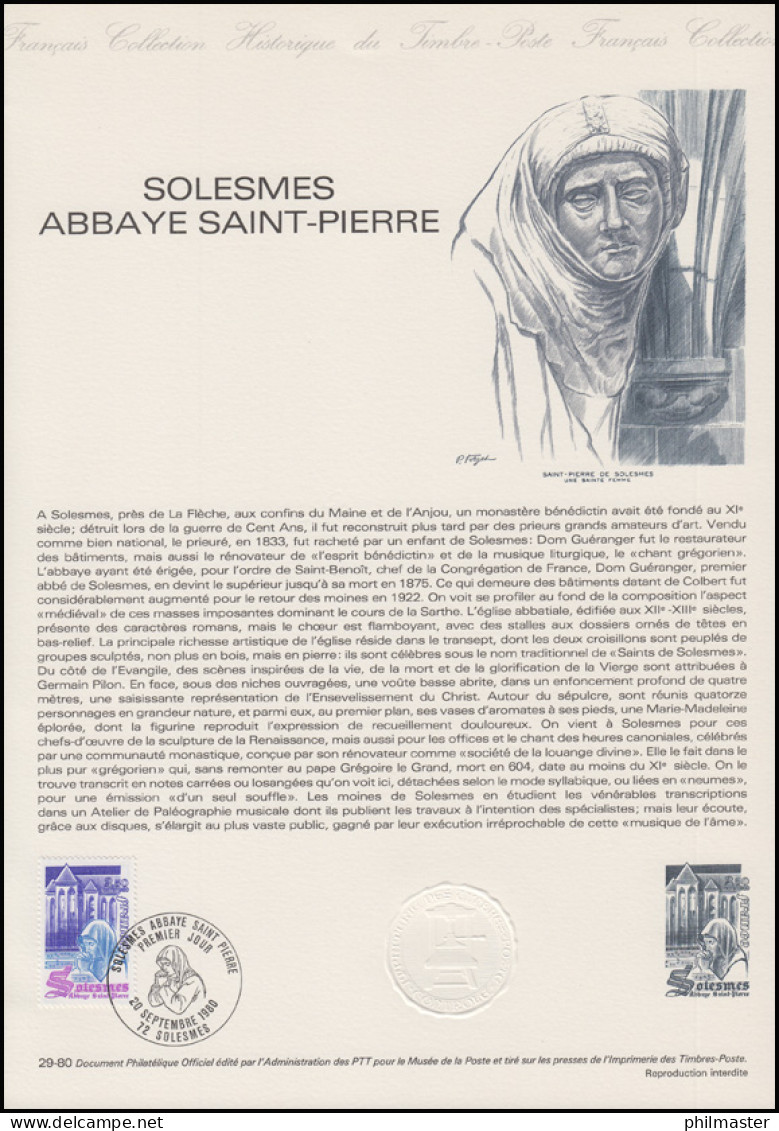 Collection Historique: Benediktinerabtei Saint-Pierre De Solesmes 20.9.1980 - Churches & Cathedrals