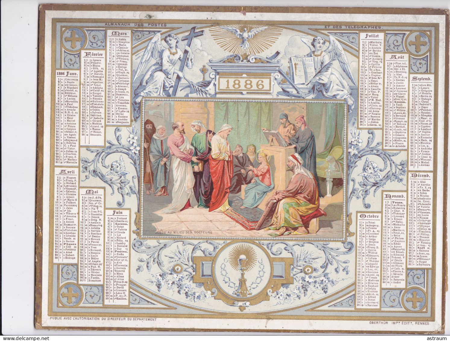 Calendrier Almanach 1886 - Jesus Au Milieu Des Docteurs - Oberthur Rennes - Big : ...-1900