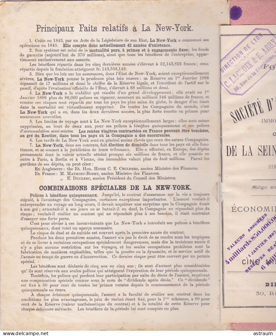 Calendrier Almanach 1887 - La New York Compagnie D'assurances Sur La Vie - Paris - Complet Avec Livret - Groot Formaat: ...-1900