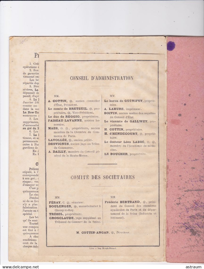 calendrier almanach 1887 - la new york compagnie d'assurances sur la vie - paris - complet avec livret