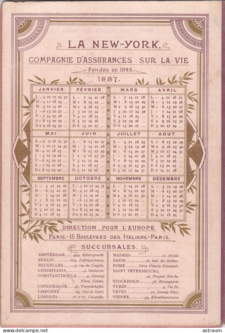calendrier almanach 1887 - la new york compagnie d'assurances sur la vie - paris - complet avec livret