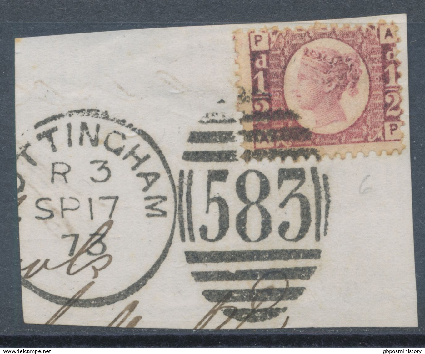 GB QV ½d Plate 6 (AP) Superb Used On Piece With Duplex „NOTTINGHAM / 583“, Nottinghamshire (4VODB, Time Code „R 3“),17.9 - Used Stamps