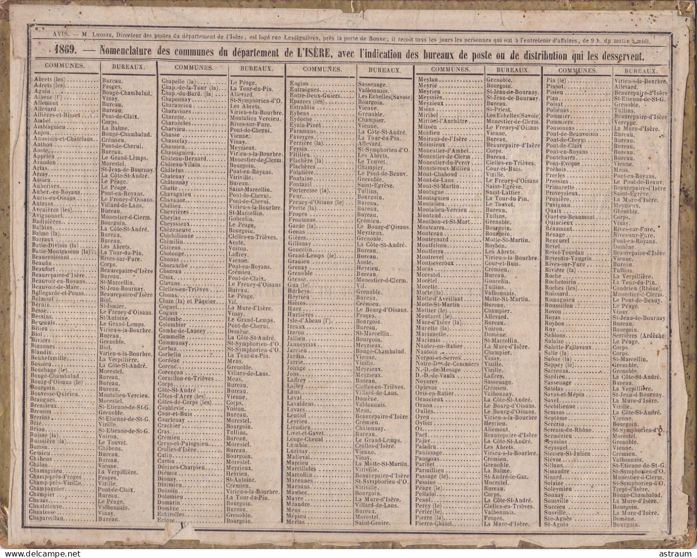 Calendrier  Almanach 1869 Oberthur Rennes Le Defile Des ...- Nomenclature Des Communes De L'isere - Big : ...-1900