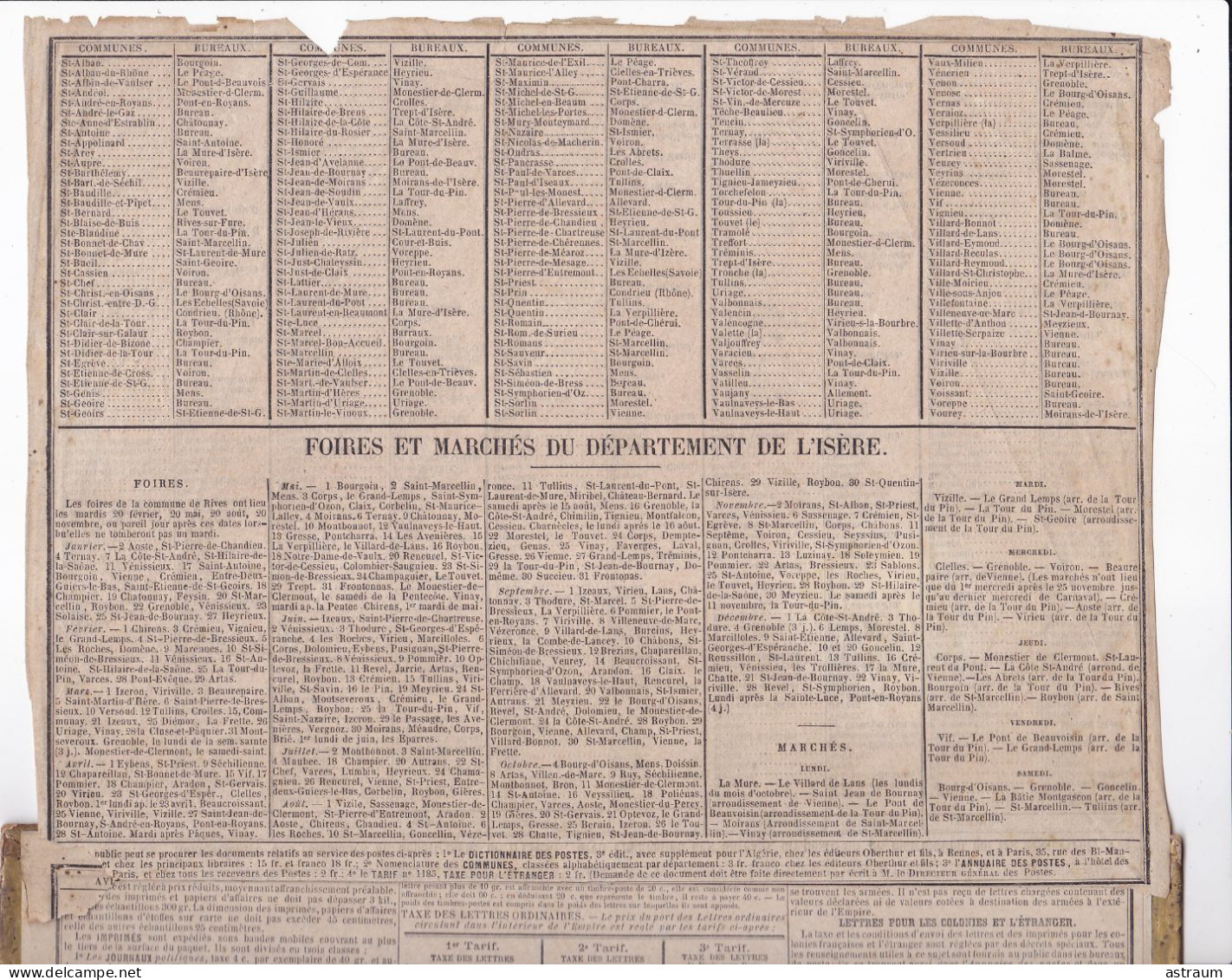 Calendrier  Almanach 1869 Oberthur Rennes Le Defile Des ...- Nomenclature Des Communes De L'isere - Grossformat : ...-1900