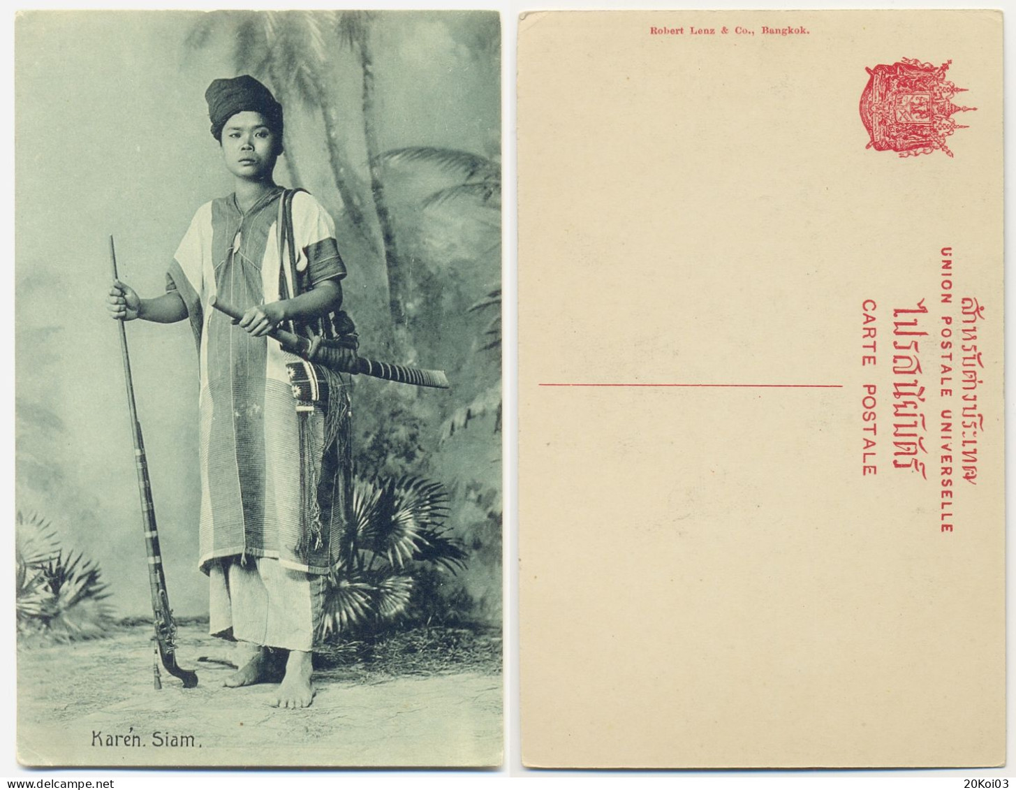 Karen Siam Hill-tribes Thailand_UNC SUP_Vintage 1900's_Robert Lenz & Co, Bangkok_Union Postale Universelle_Old CPA-cpc - Tailandia