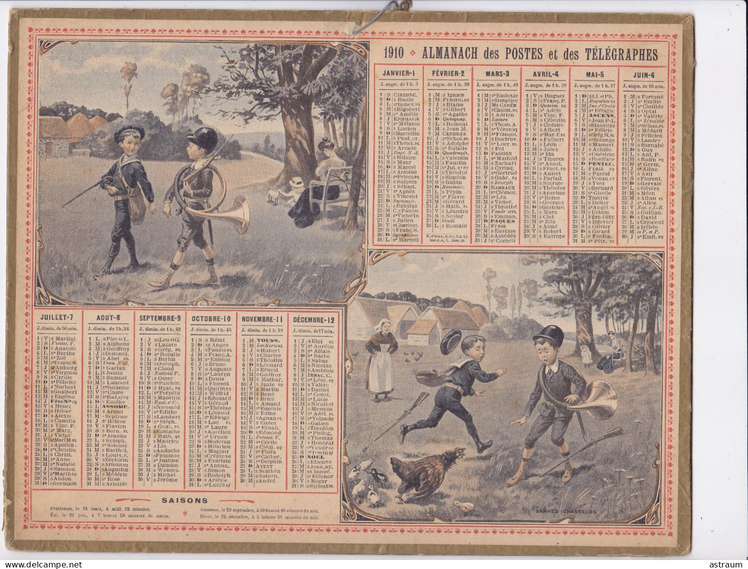 Calendrier Almanach 1910 - Braves Chasseurs -- Carte Des Chemins De Fer De L'isere - Tamaño Grande : 1901-20