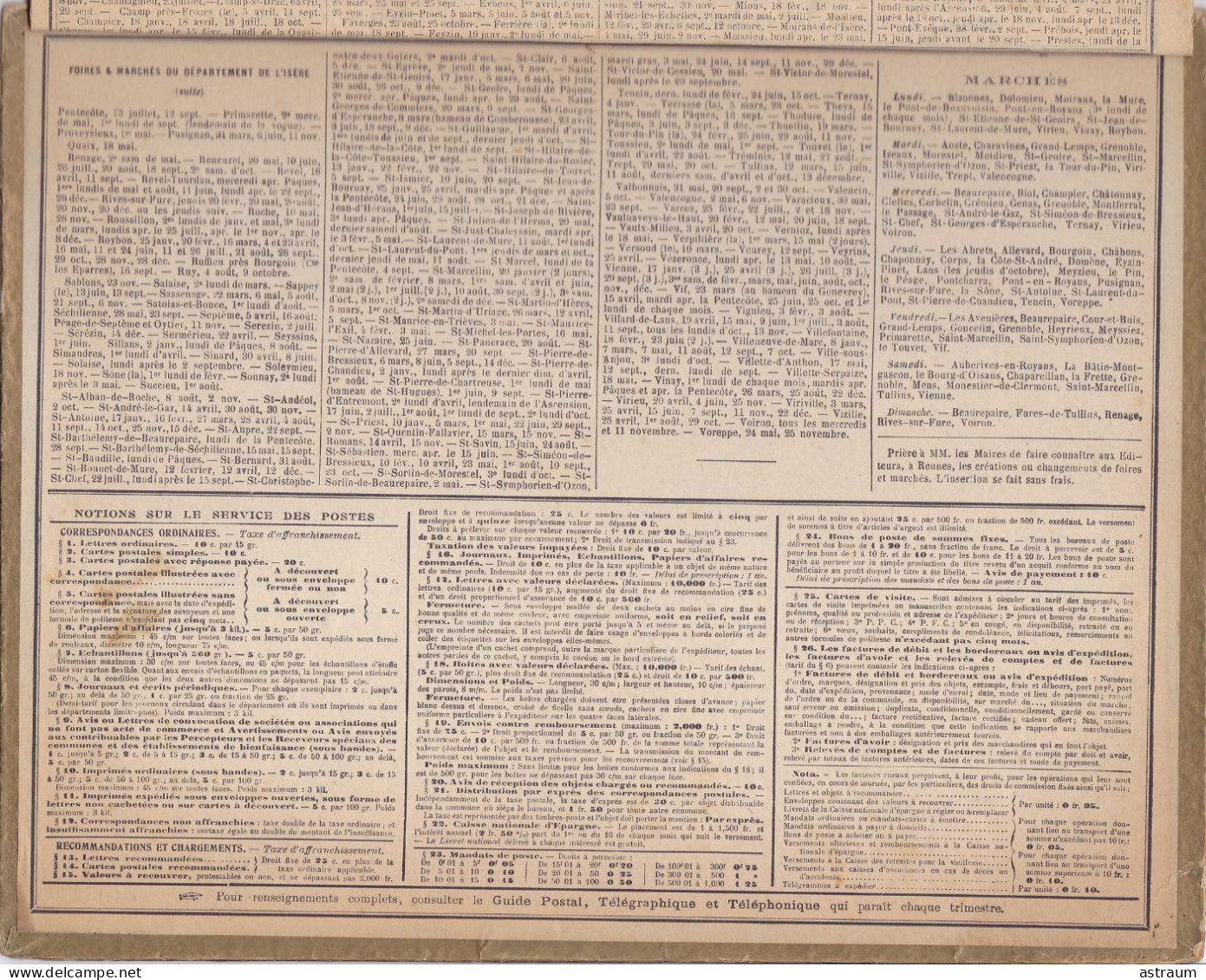 Calendrier Almanach 1910 - Braves Chasseurs -- Carte Des Chemins De Fer De L'isere - Big : 1901-20