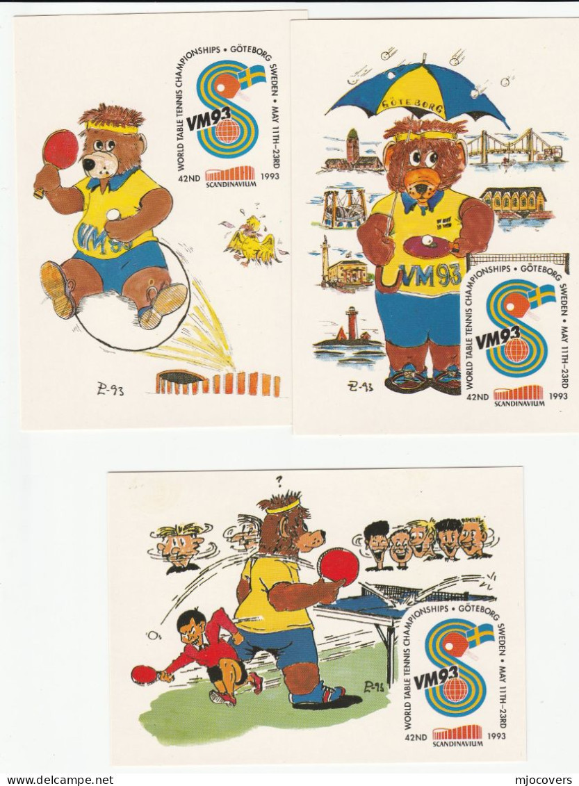 TABLE TENNIS - 3 Diff World Championships EVENT  CARTOON Postcards SWEDEN Stamps Cover Postcard Sport Bear - Table Tennis