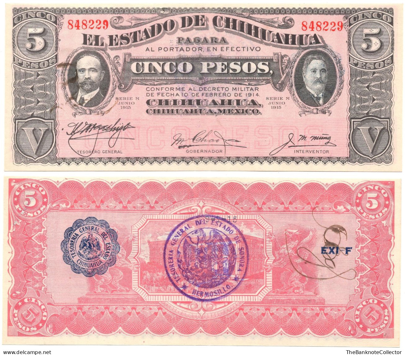 Mexico Revolutionary Issue 5 Peso 1914 El Estado De Chihuahua UNC - Mexico