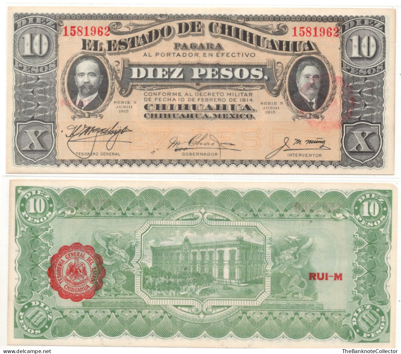 Mexico Revolutionary Issue 10 Peso 1914 El Estado De Chihuahua UNC - Mexique