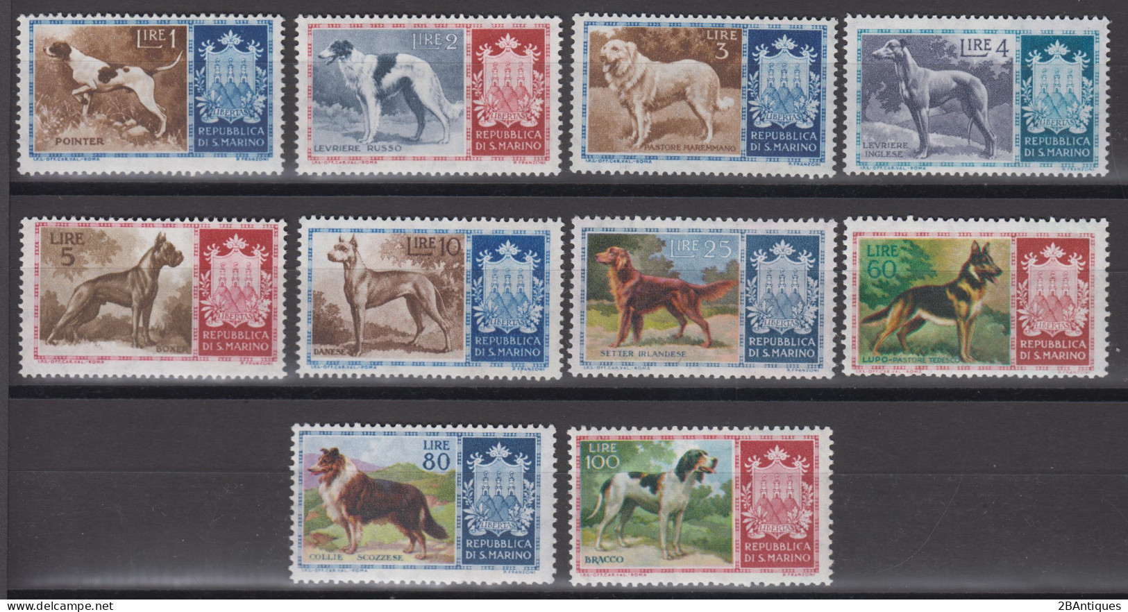 SAN MARINO 1956 - Dog Breeds MNH** - Unused Stamps