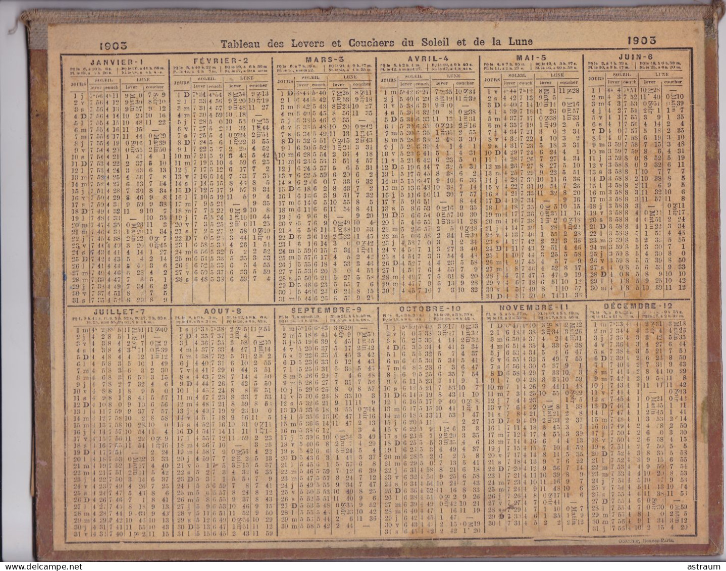 Calendrier Almanach Complet 1903 -pas Sur Delc.- Cathedrale De Reims - Dorure - Oberthur Rennes - - Tamaño Grande : 1901-20