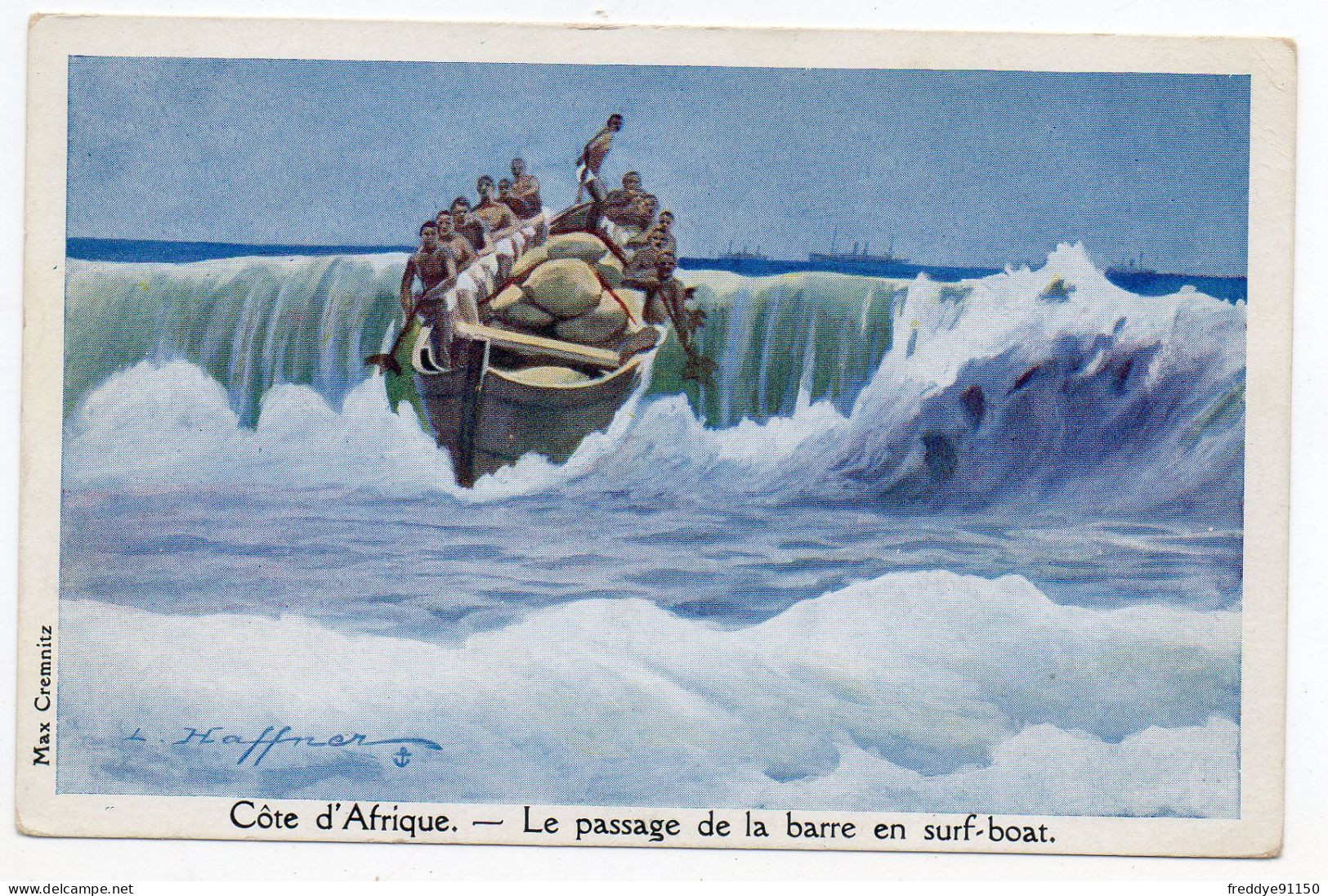 CPA Illustrateur Haffner Bateau Cote D'Afrique Le Passage De La Barre En Surf Coat - Fishing Boats