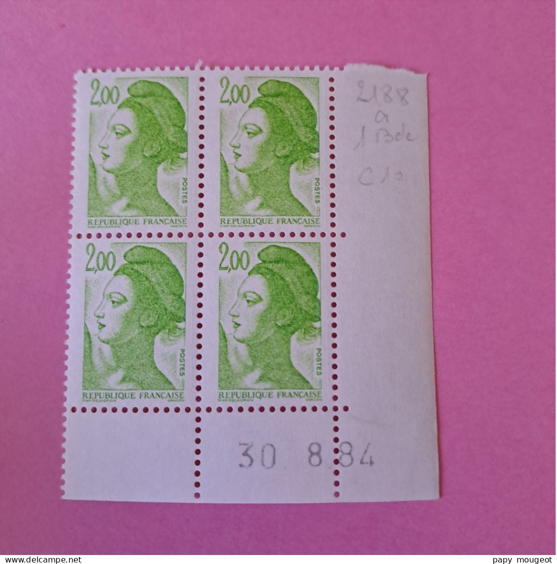 N°2188a Type Liberté 2.00 F. Vert-jaune 1 Bande Phosphore - 30.08.84 - Neuf ** Cote 2024 10€ - 1980-1989