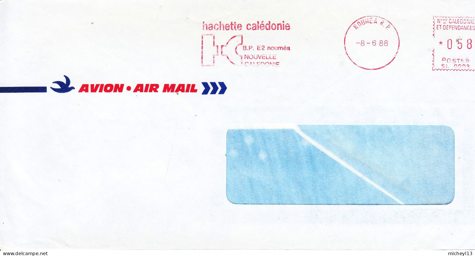 Nouvelle Calédonie-EMA  (machine SL 0003)-08/06/1988-Hachette Calédonie-BP E2 Noumea - Briefe U. Dokumente