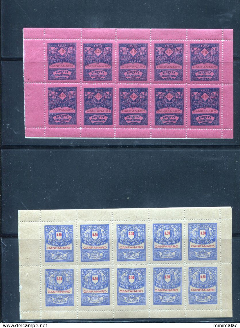 Italy, Municipio Di Canfanaro, Rovigno,  Croatia - Local Revenue Stamps, 7 Sheets, MNH - Fiscaux