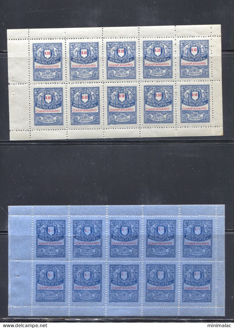 Italy, Municipio Di Canfanaro, Rovigno,  Croatia - Local Revenue Stamps, 7 Sheets, MNH - Revenue Stamps