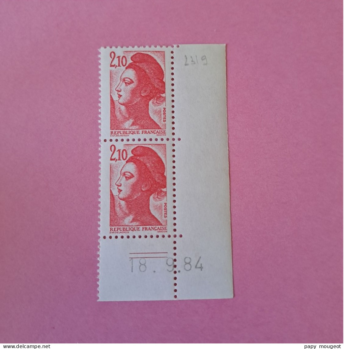 N°2319 Type Liberté 2.10 F. Rouge Paire Verticale - 18.09.84 - Neuf ** - 1980-1989