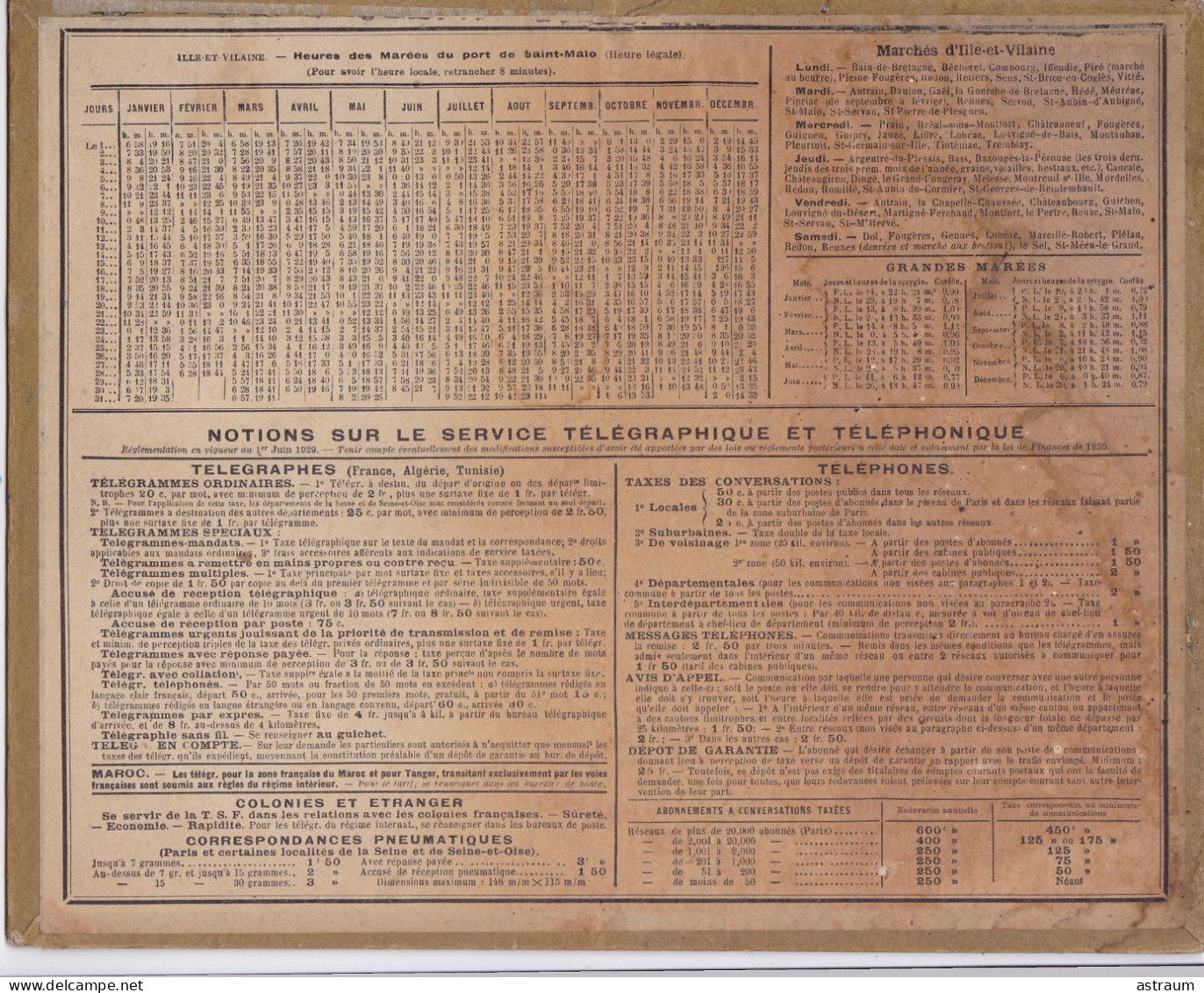 Calendrier Almanach Complet 1930 -pas Sur Delc.- Chapelle Ste Catherine ( Carhaix ) - Oberthur Rennes ?- - Tamaño Grande : 1921-40