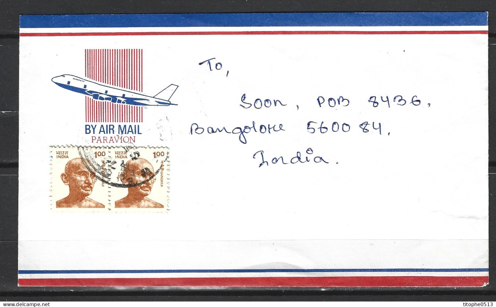 INDE. N°1085 De 1991 Sur Enveloppe Ayant Circulé. Gandhi. - Mahatma Gandhi