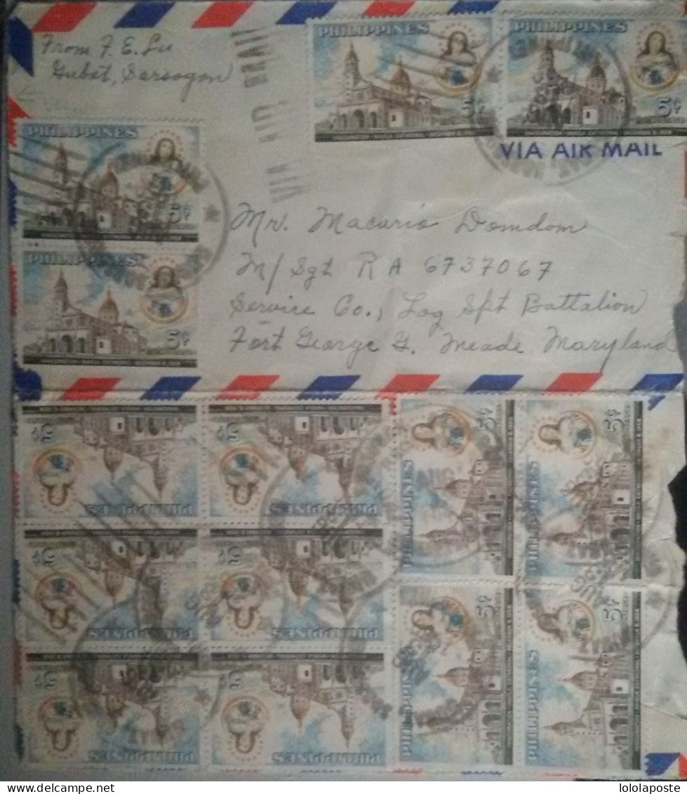 PHILIPPINES - 5 Lettres (enveloppes) de diverses périodes pour les Etats-Unis dont superbes affranchissements - 9 photos