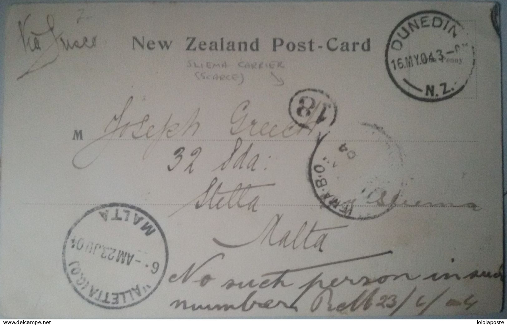 NOUVELLE ZELANDE - Belle Carte Précurseur Du 16/05/1904 D'une Maori (Sadness) Pour Malte Le 23/06 - 2 Photos - Storia Postale