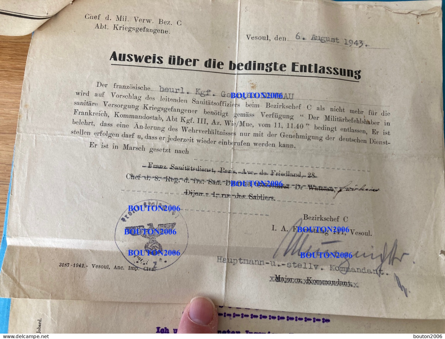 Très Très Rare DIJON Plaque Identité Frontstalag 155 141 Prisonnier Guerre Nazi Nombreux Documents Matricule WWII 227 RI - 1939-45