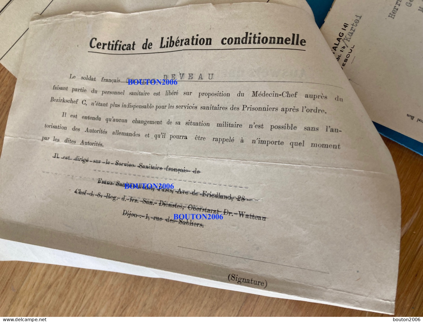 Très Très Rare DIJON Plaque Identité Frontstalag 155 141 Prisonnier Guerre Nazi Nombreux Documents Matricule WWII 227 RI - 1939-45