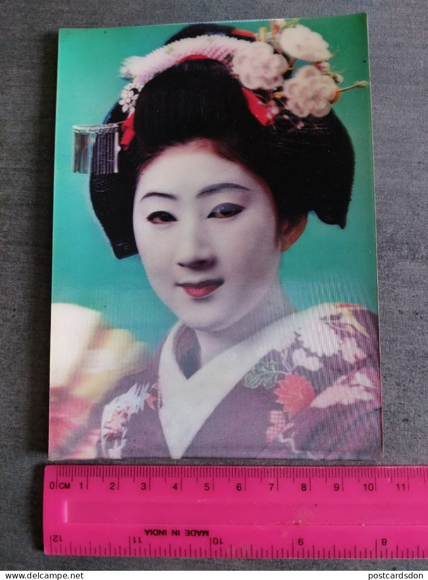 Japan. Wink. Geisha -  Old Color 3D Postcard  - Stereo - Stereoskopie