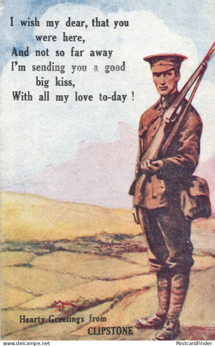 Military WW1 Soldier Greetings From Clipstone Nottingham Postcard - Otros & Sin Clasificación