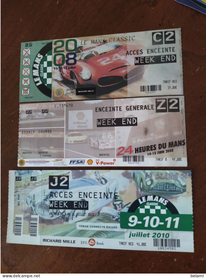 Lot De 3 Billets 24 Heures Du Mans   2008  2008 2010 - Voitures