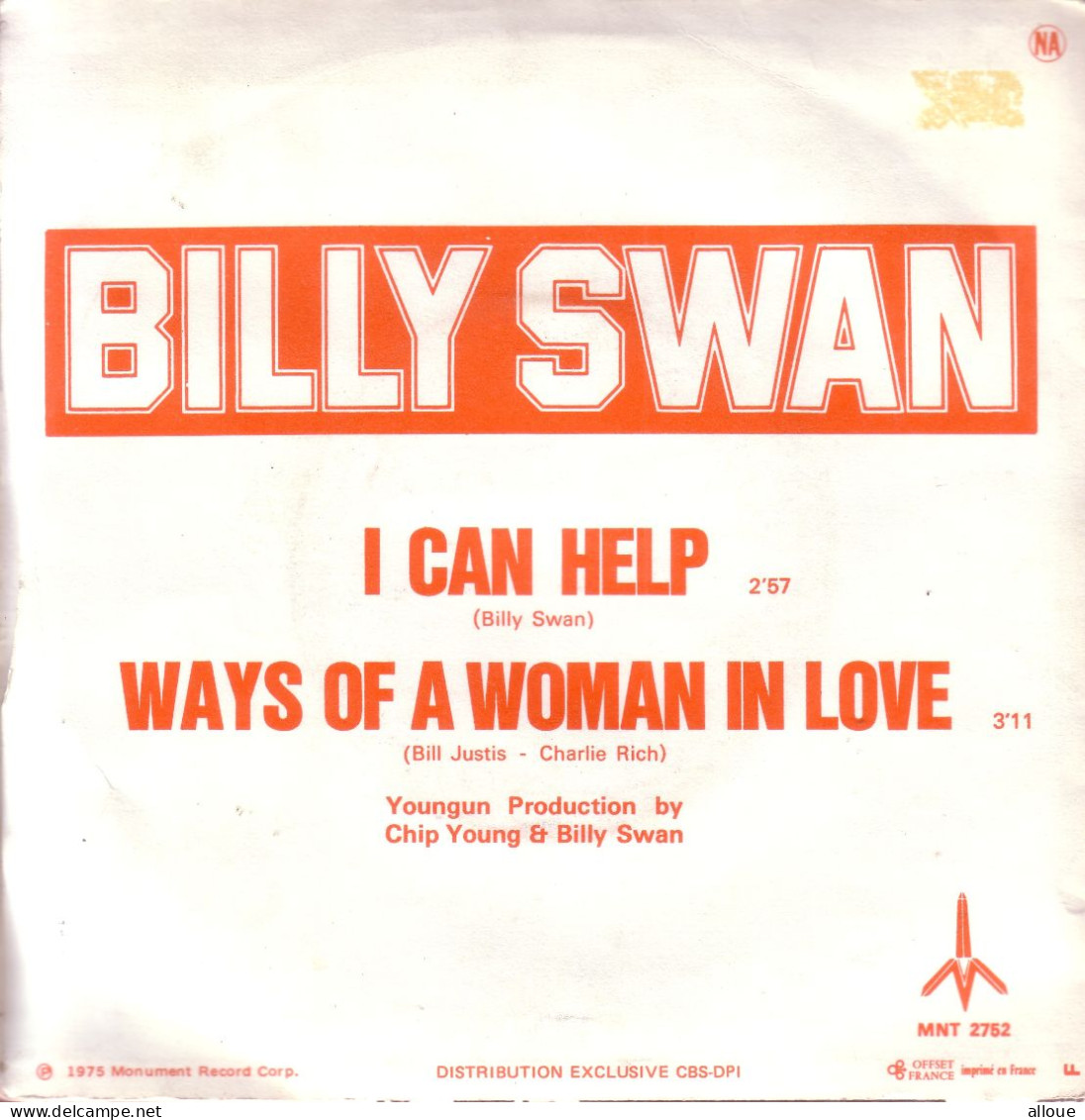 BILLY SWAN - FR SG - I CAN HELP + WAYS OF A WOMAN IN LOVE - Rock