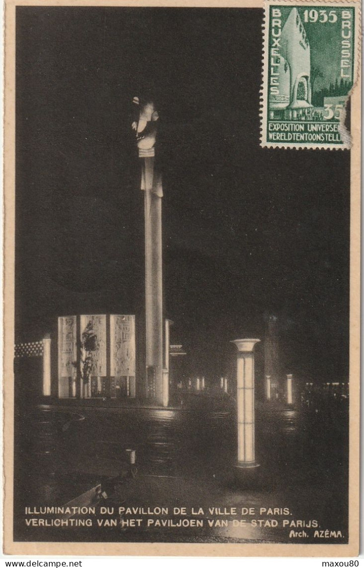 BRUXELLES - EXPOSITION UNIVERSELLE 1935 - ILLUMINATION DU PAVILLON DE LA VILLE DE PARIS - Expositions