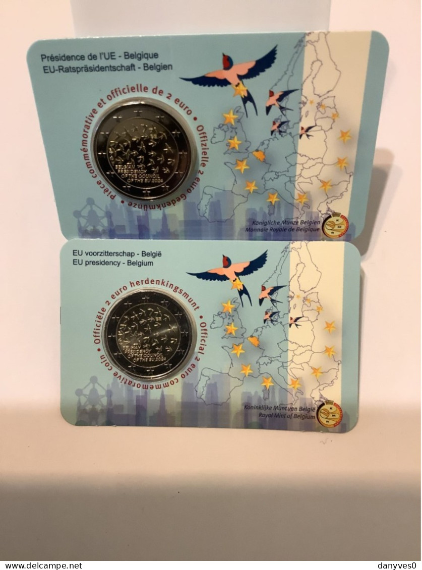 Les 2 Pièces Commémoratives 2 Euro Belgique 2024 Coincard  "  Présidence De L' Union Universelle    " - België