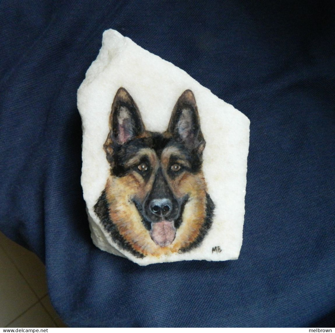 Alsatian/German Shepherd Dog Hand Painted On A Marble Slab 13 Cm X 9 Cm - Presse-papiers