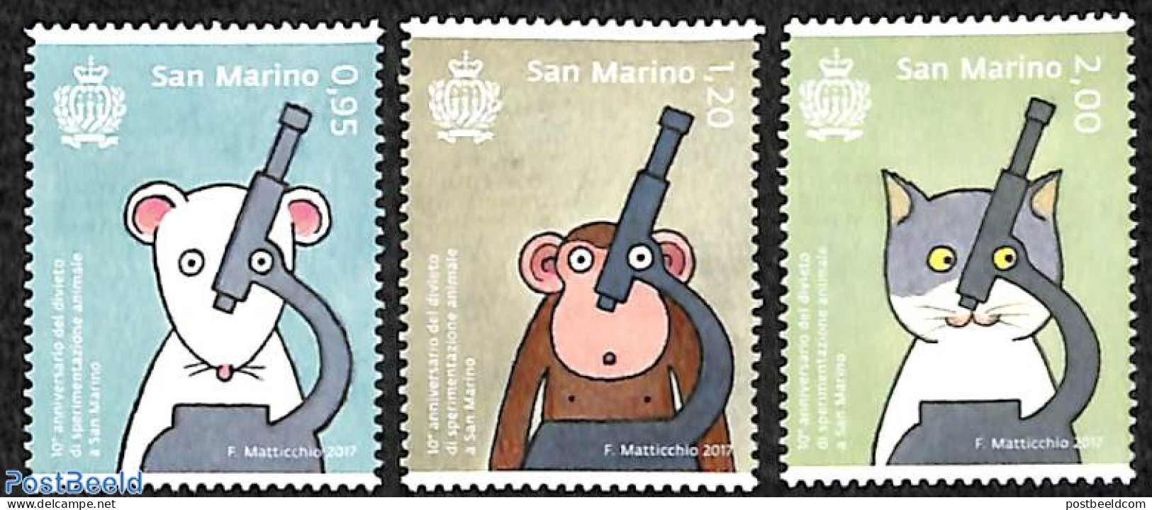 San Marino 2017 10 Years Animal Without Animal Experiments 3v, Mint NH, Nature - Animals (others & Mixed) - Cats - Mon.. - Unused Stamps