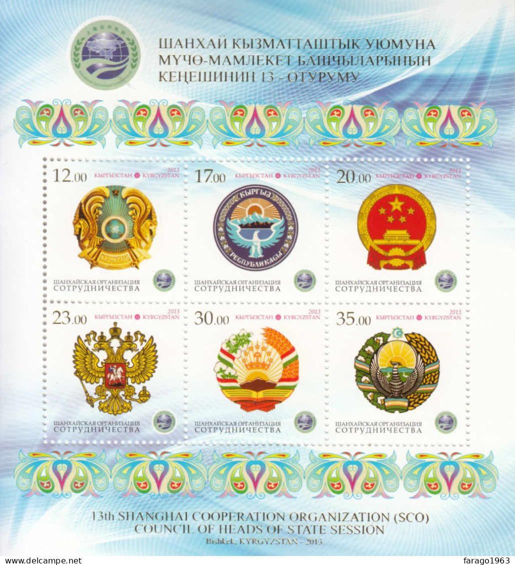 2013 Kyrgyzstan Shanghai Cooperation Council Coats Of Arms GOLD Miniature Sheet Of 6 MNH - Kirgisistan