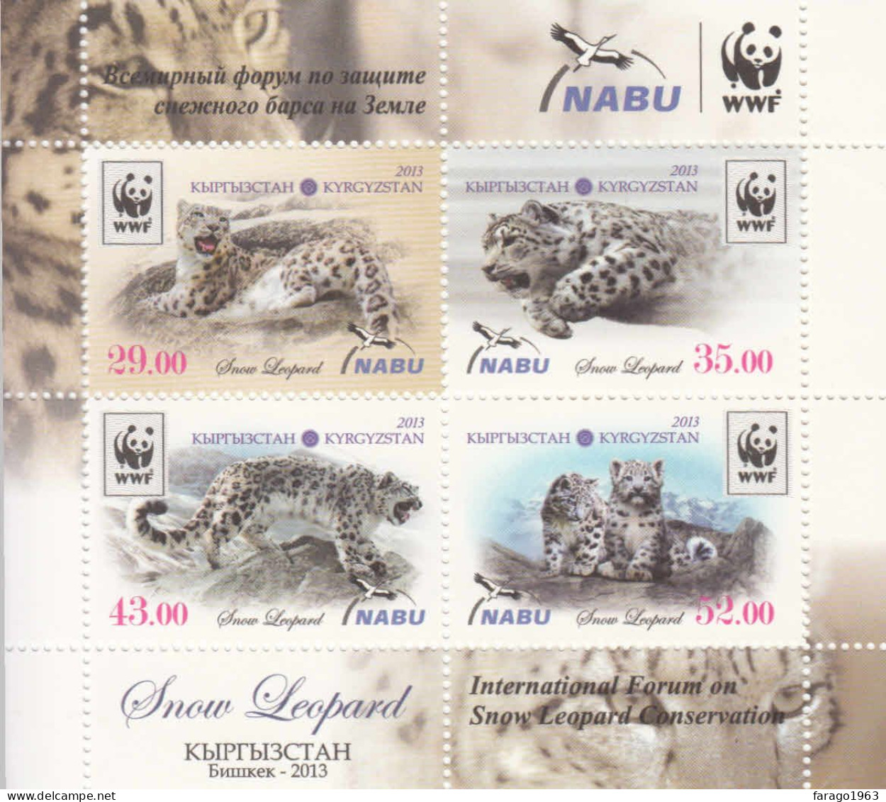 2013 Kyrgyzstan WWF Snow Leopard Cats  Miniature Sheet Of 4 MNH - Kirgisistan