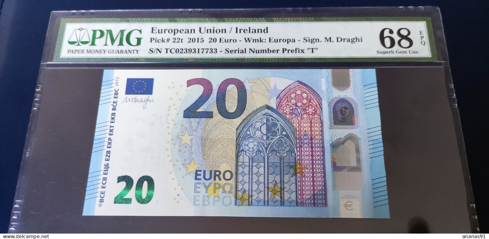 20 EURO - IRELAND - T001 D3 - DRAGHI - PMG 68 E - 20 Euro