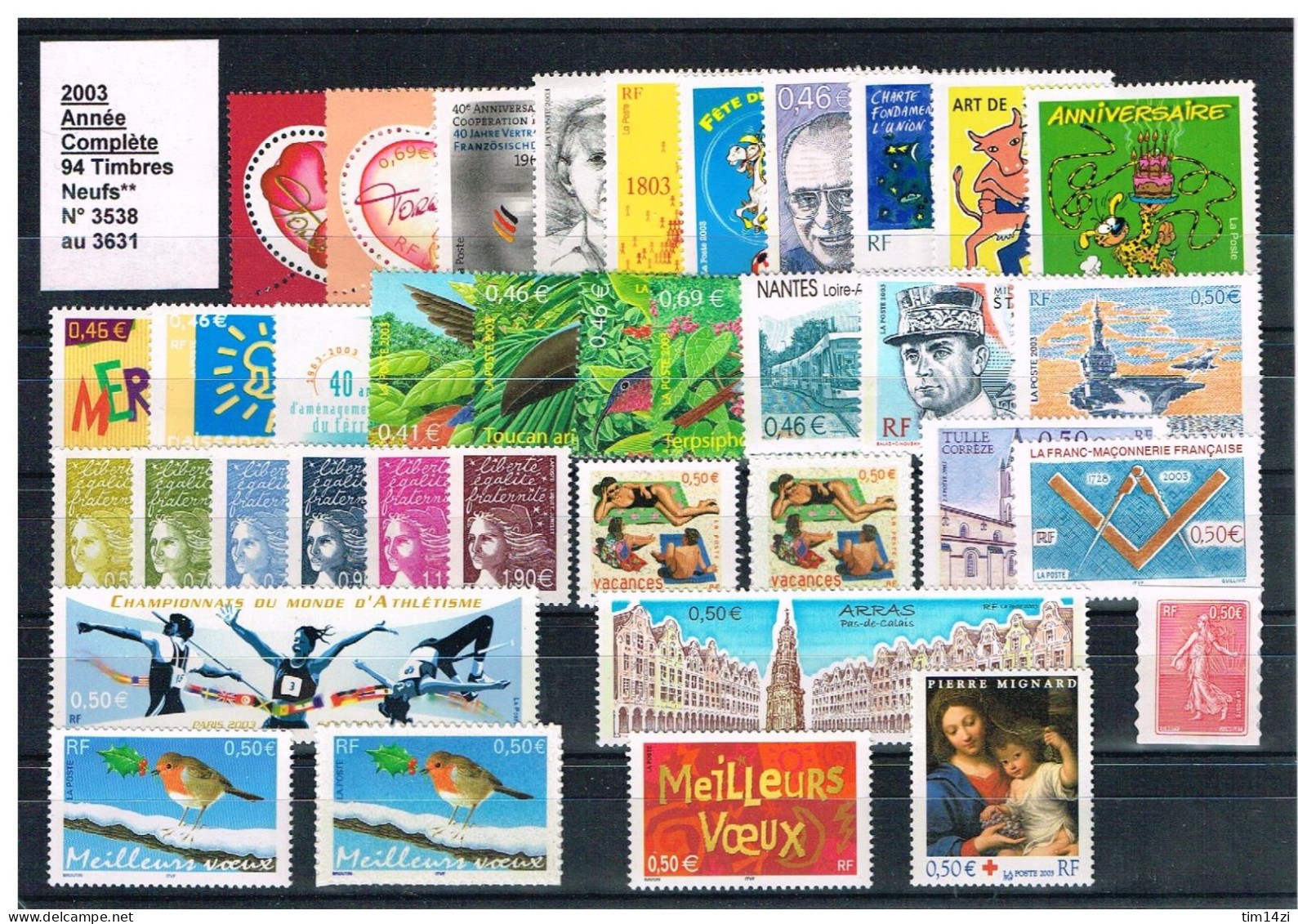 FRANCE - ANNEE 2003 COMPLETE - NEUF LUXE**  SUPERBE - 94 Timbres - Y & T - COTE : 169,00 Euros - 2000-2009