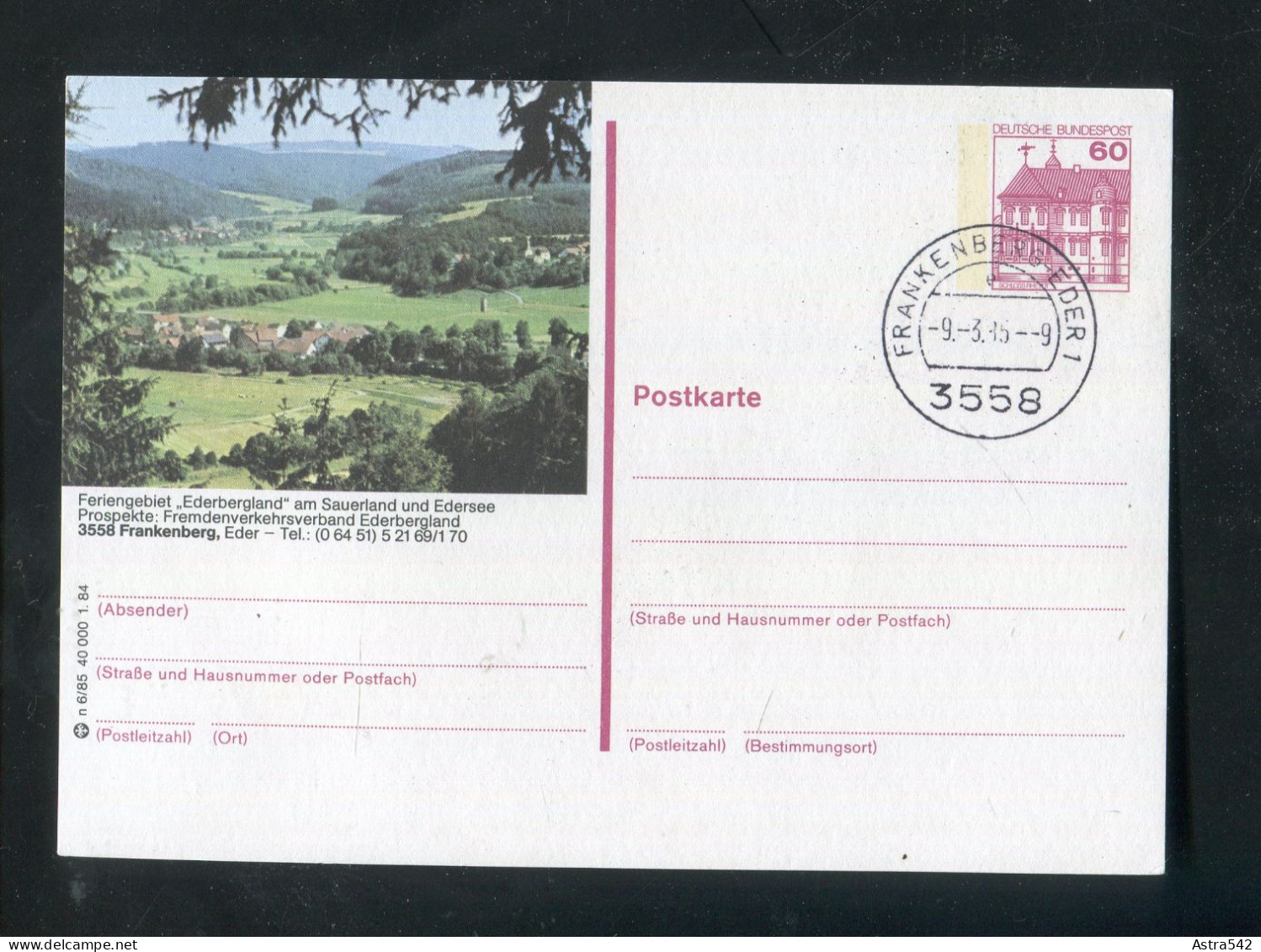 "BUNDESREPUBLIK DEUTSCHLAND" 1984, Bildpostkarte Mit Bildgleichem Stempel Ex "FRANKENTHAL" (A0146) - Illustrated Postcards - Used