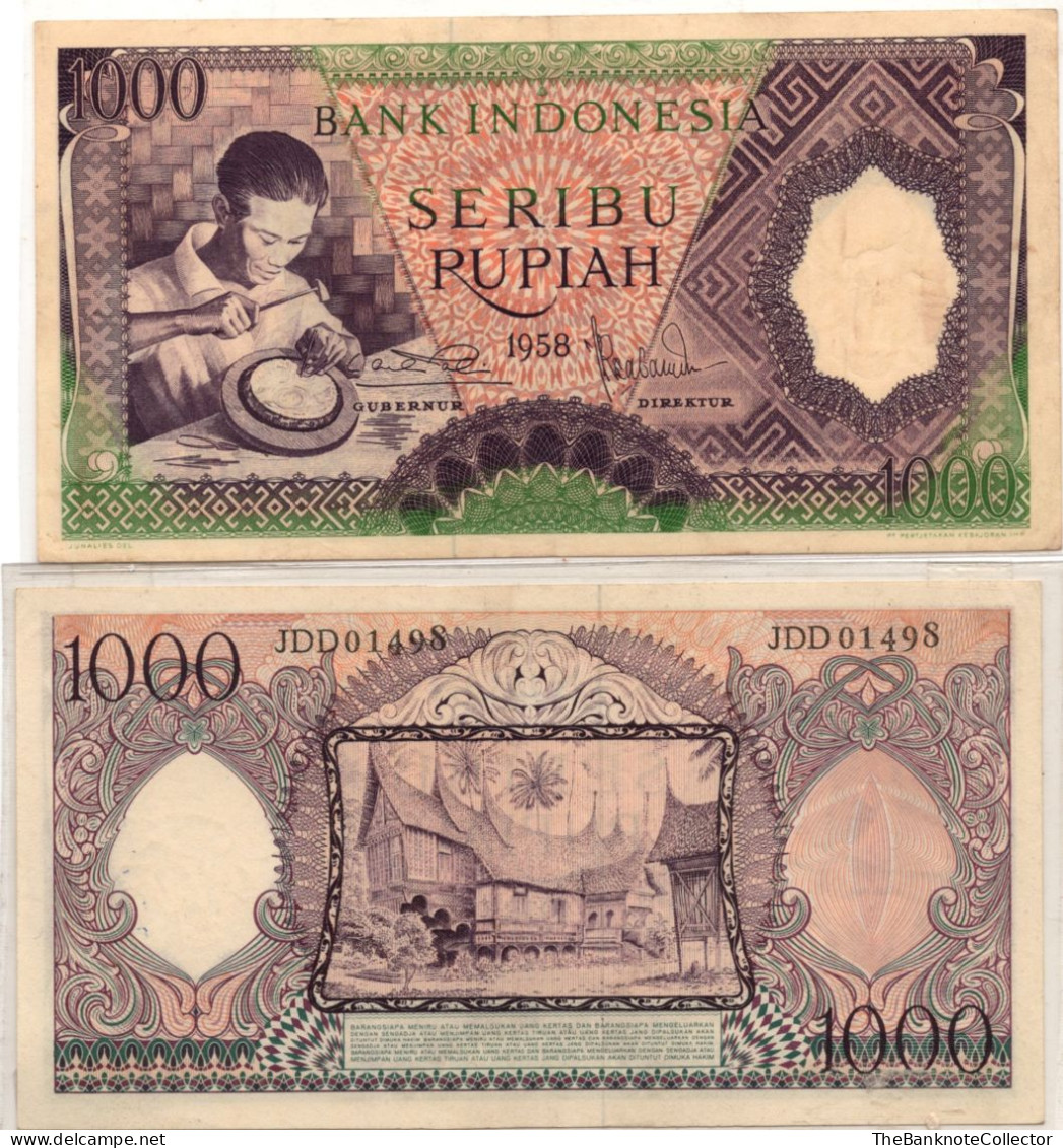 Indonesia 1000 Rupiah 1958 P-62  Craftman Extreme Fine Condition - Indonesia